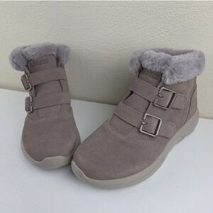 Skechers On The Go City 2 Winter Fling Suede Leather Bootie Women's 6 Taupe NWOB